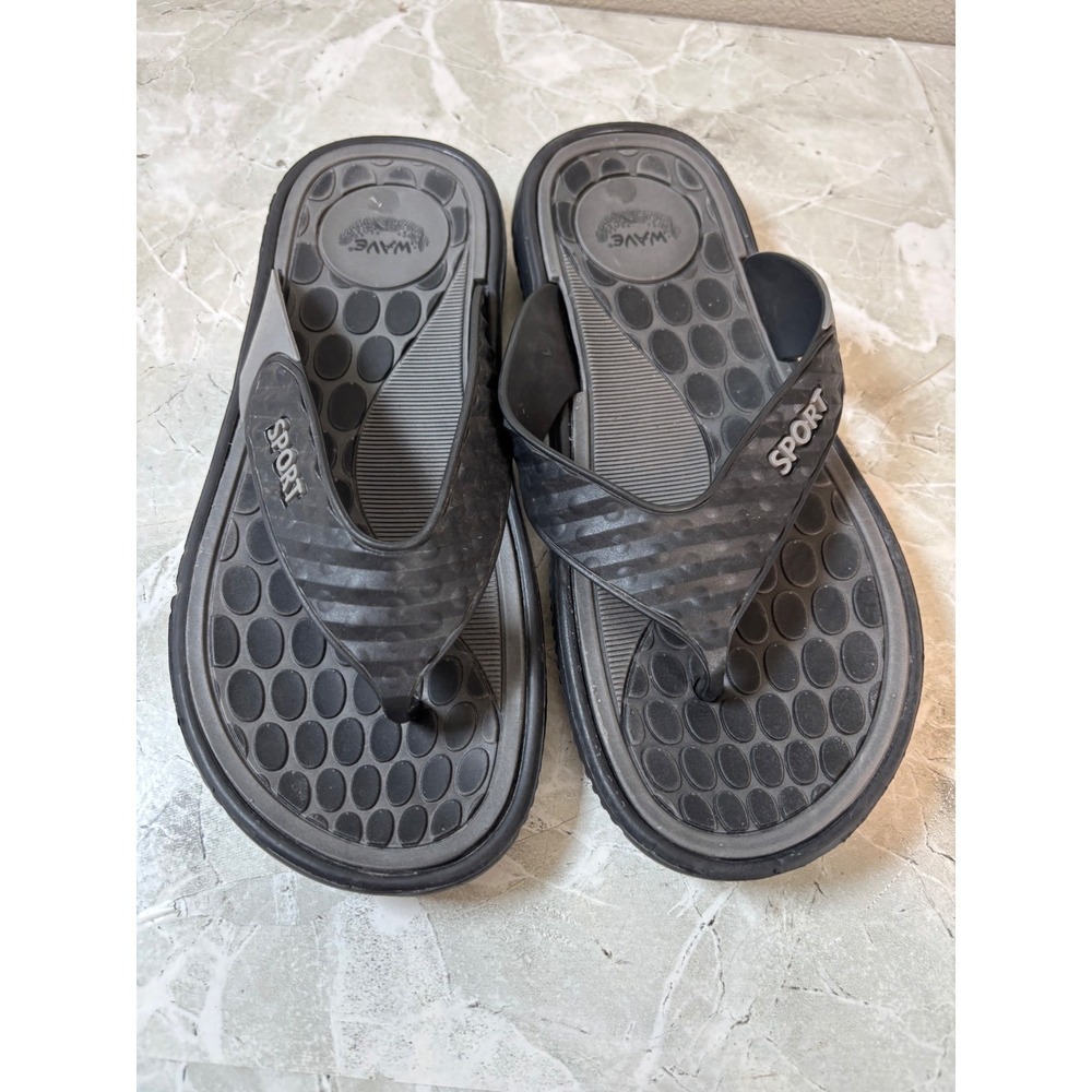 Wave Sport Black‎ Gray Flip Flops Sandals Comfort Casual Slip On Womens Size 9